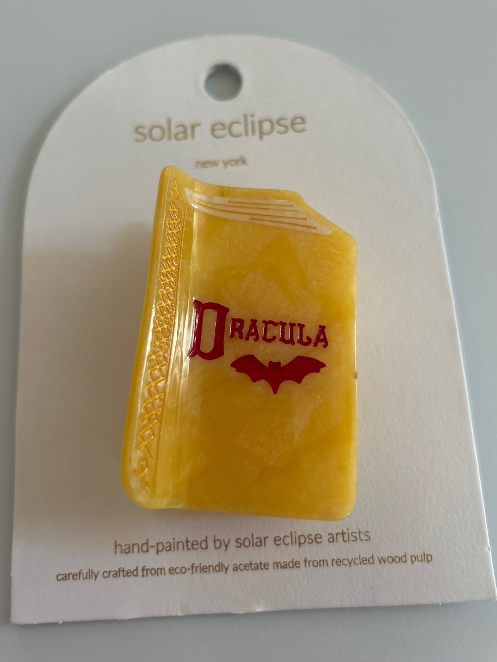 Solar Eclipse Dracula Book Claw Hair Clip Yellow Acetate Hand-Painted Goth NWT